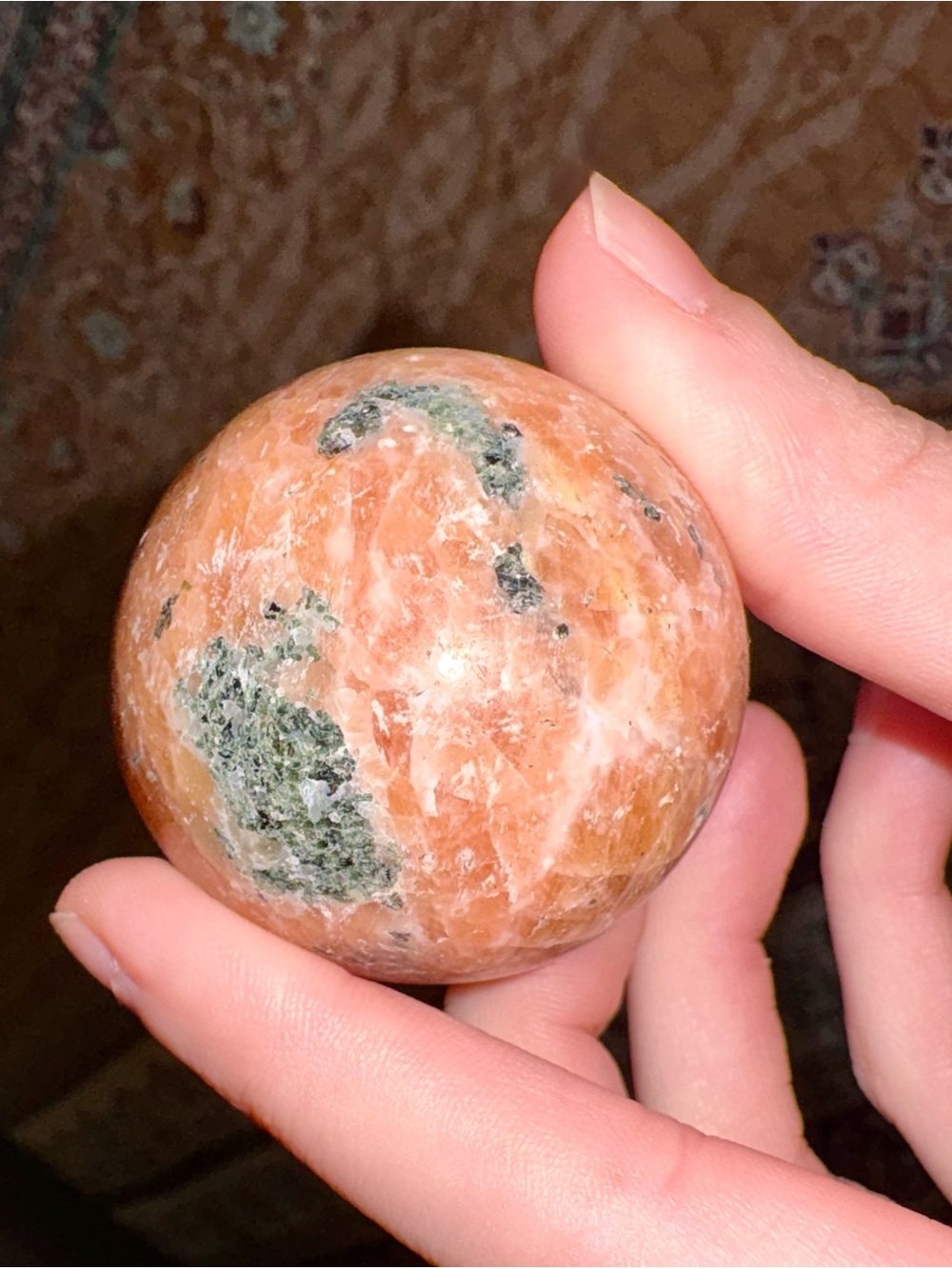 Peach and Green Polished Stone Sphere
